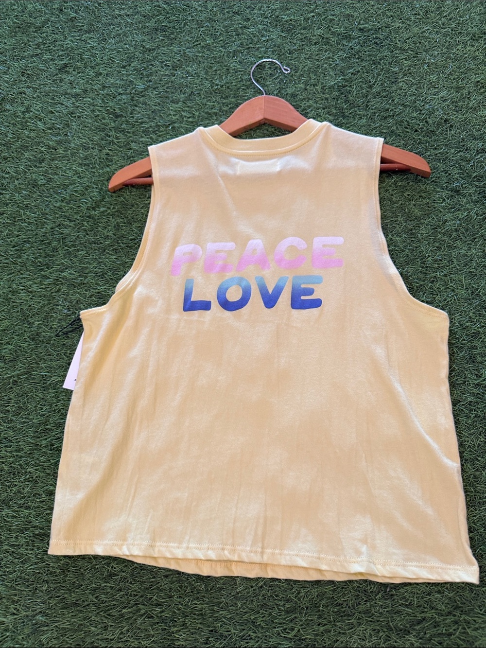 NWT Spiritual Gangster Women’s Sleeveless 'Peace Love' Graphic Tank - Yellow